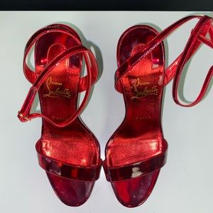 Limited Edition Red Christian Louboutin wrap around strap heels; Size 38